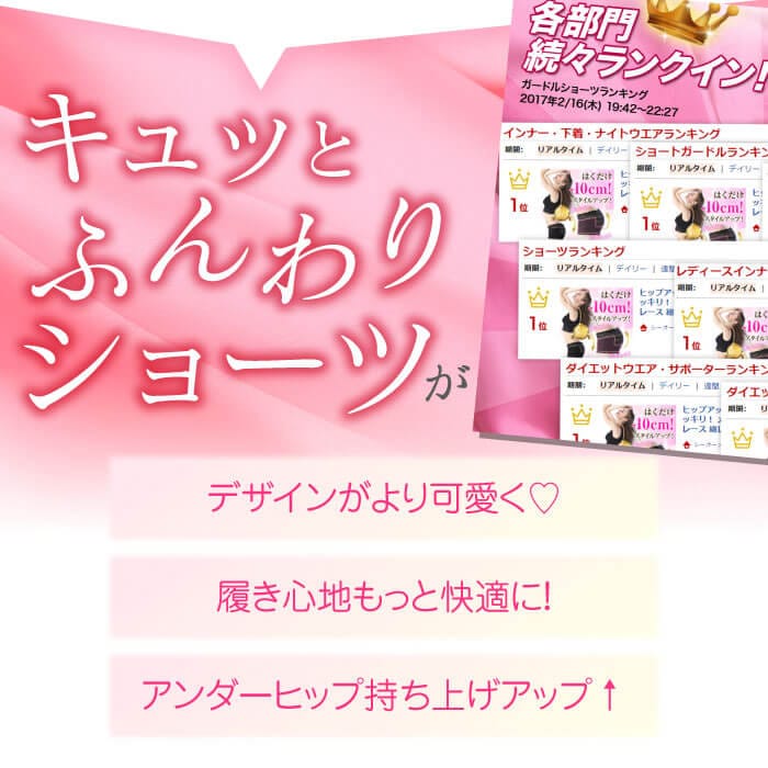 キュッとふんわりショーツが　デザインがより可愛く♡　履き心地もっと快適に！　アンダーヒップ持ち上げアップ↑