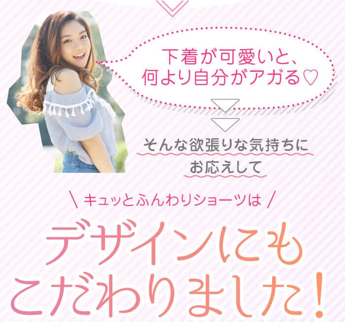 「下着が可愛いと、何より自分がアガる♡」そんな欲張りな気持ちにお応えしてキュッとふんわりショーツはデザインにもこだわりました！